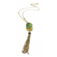 Liora Green Stone & Tassel Pendant Necklace